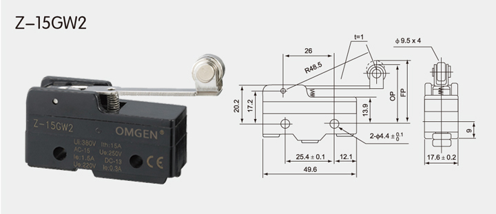 Z-15GW2 防水微动开关尺寸图