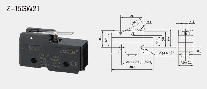 Z-15GW21微动开关尺寸图