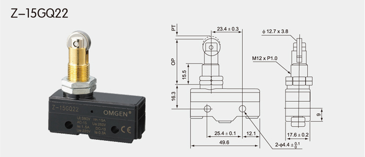 Z-15GQ22微动开关尺寸图