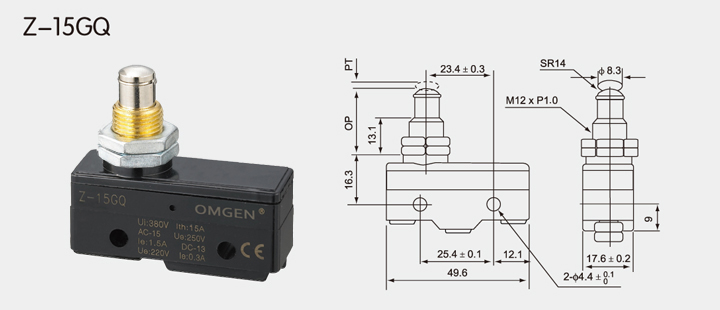 Z-15GQ 微动开关尺寸图