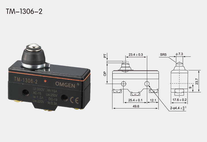 TM-1306-2 防浸型微动开关尺寸图