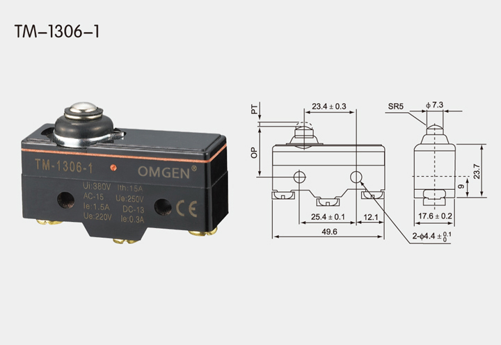 TM-1306-1 防浸型微动开关尺寸图