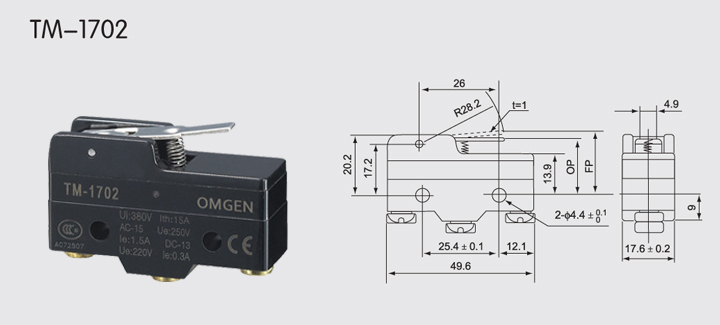 TM-1702微动开关尺寸图