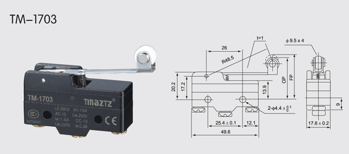 TM-1703微动开关尺寸图