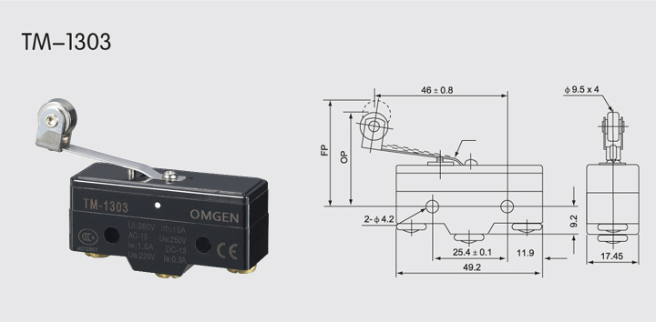 TM-1303 微动开关尺寸图