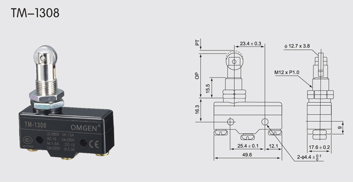 TM-1308 微动开关尺寸图