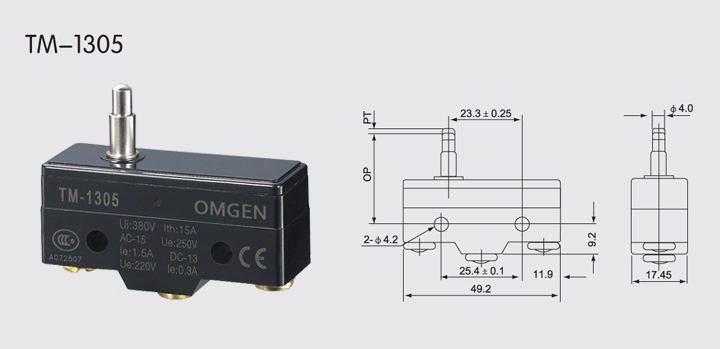 TM-1305微动开关尺寸图