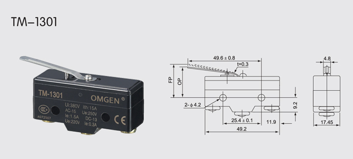 TM-1301微动开关尺寸图
